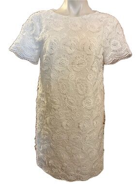 Zara White Floral Embroidered Shift Mini Dress